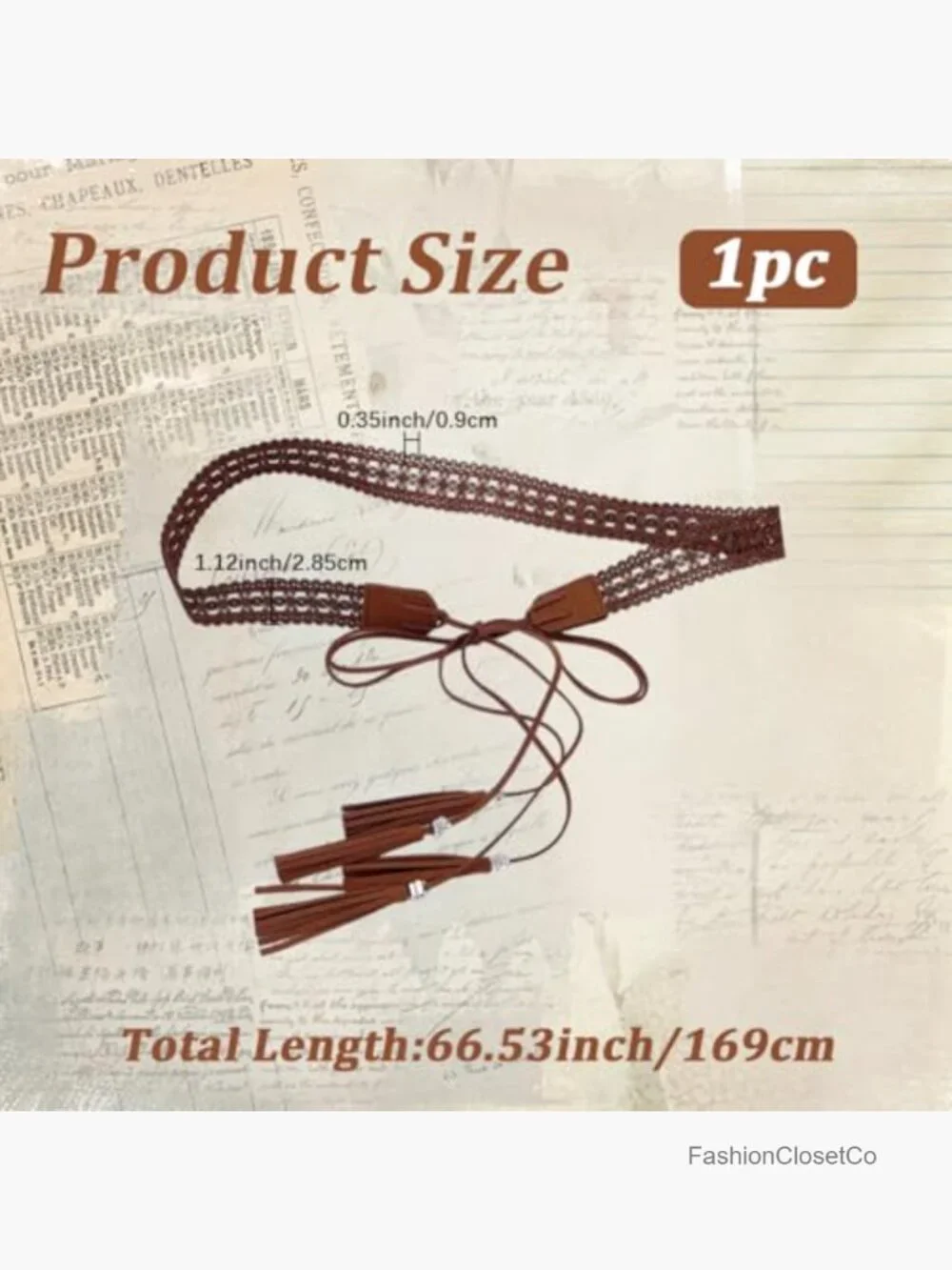 PU Leather Boho Braided Tassel Belt Vintage Hollow Knotted Waistband
